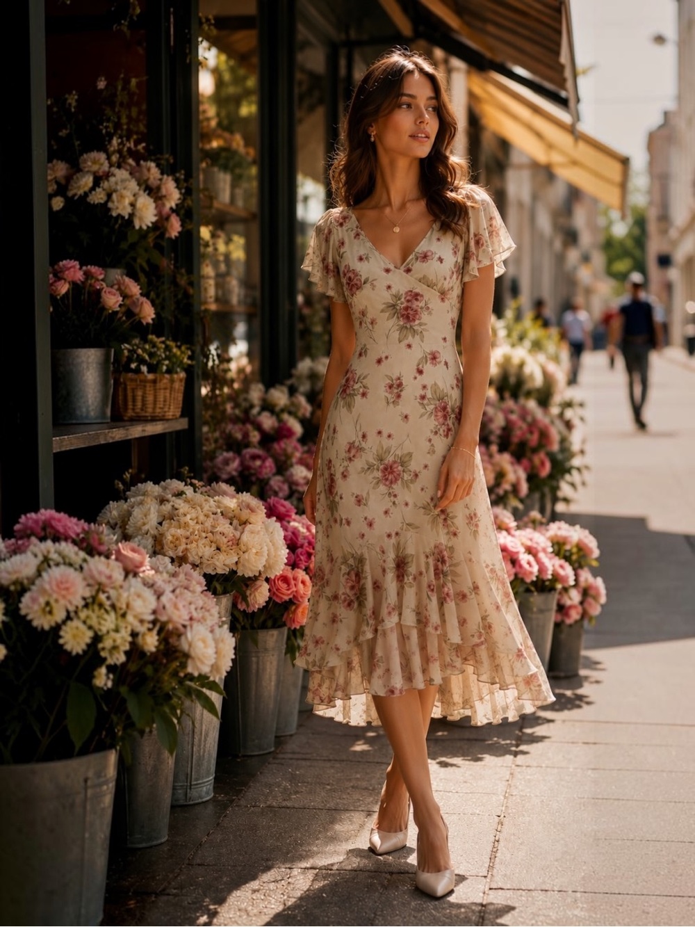 Vintage Pink Cream Rose Cottagecore Romantic Coquette Feminine Chic Dress Small